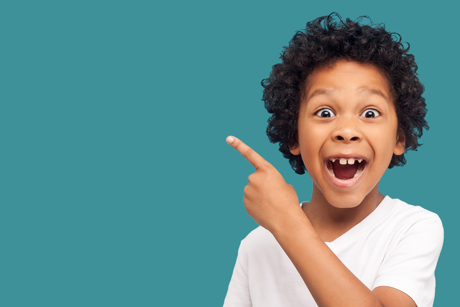 escited boy pointing