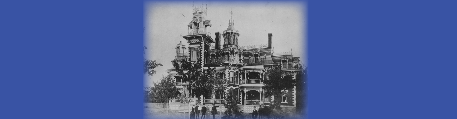 black & white photo of elaboarate mansion