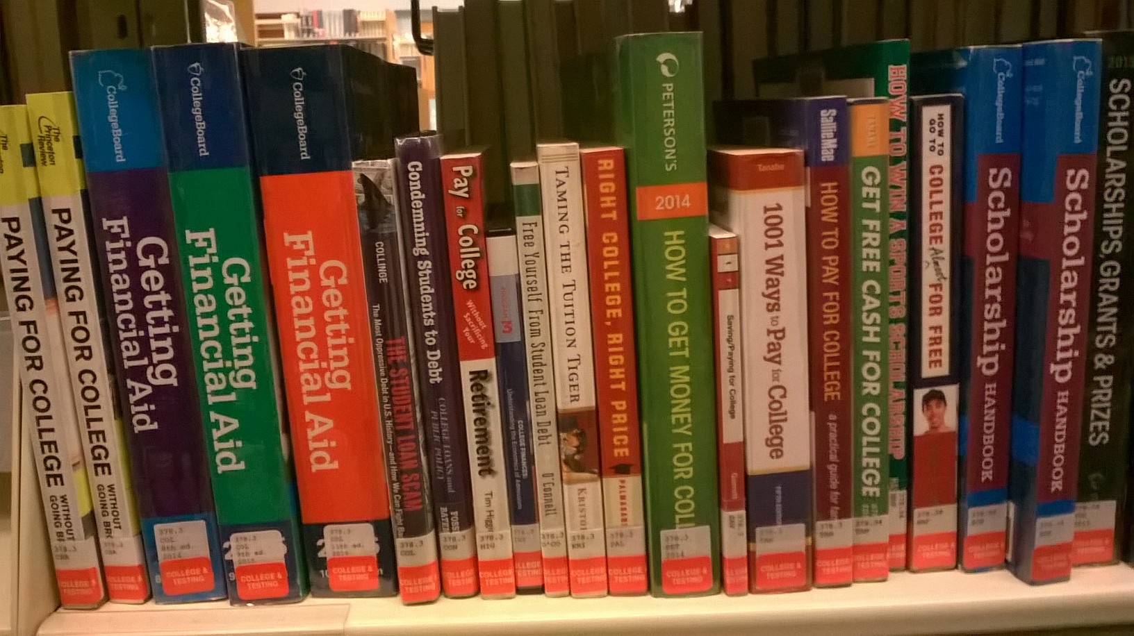 one shelf of University and College Reference  material 