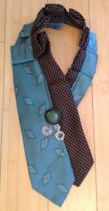 Neck piece made from vintage ties and buttons.
