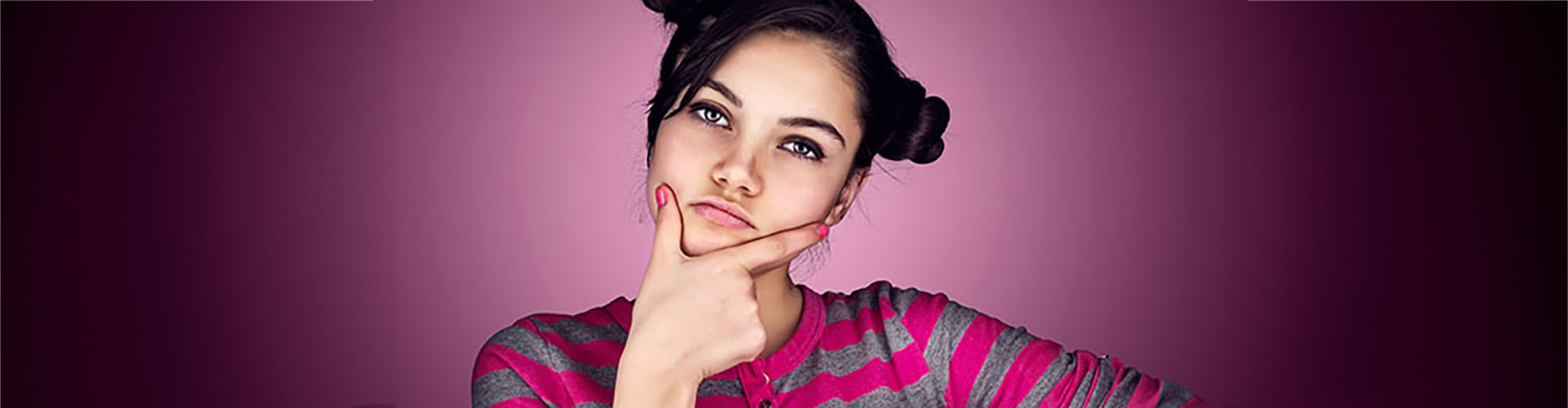 thinking girl on pink background