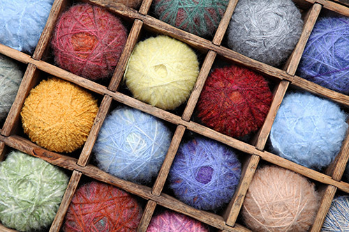 Image of colorful wool and mohair yarn collection.