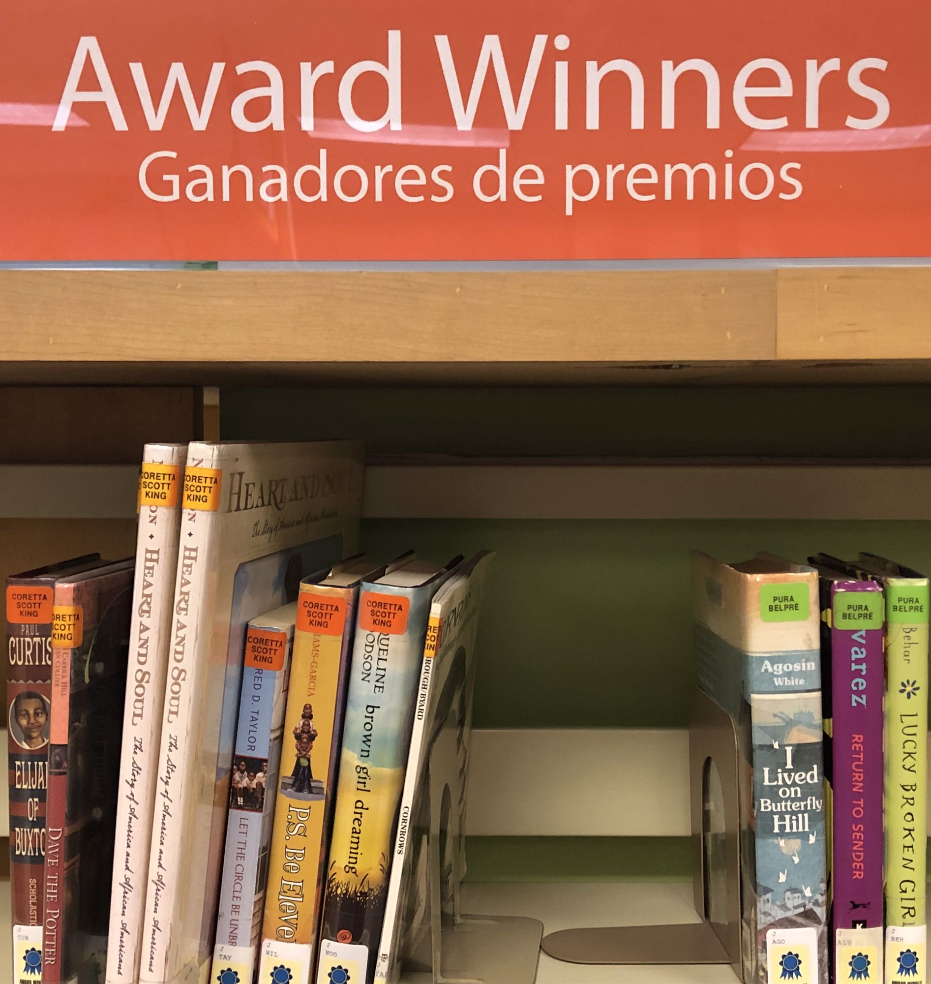 library bookshelf with winning books