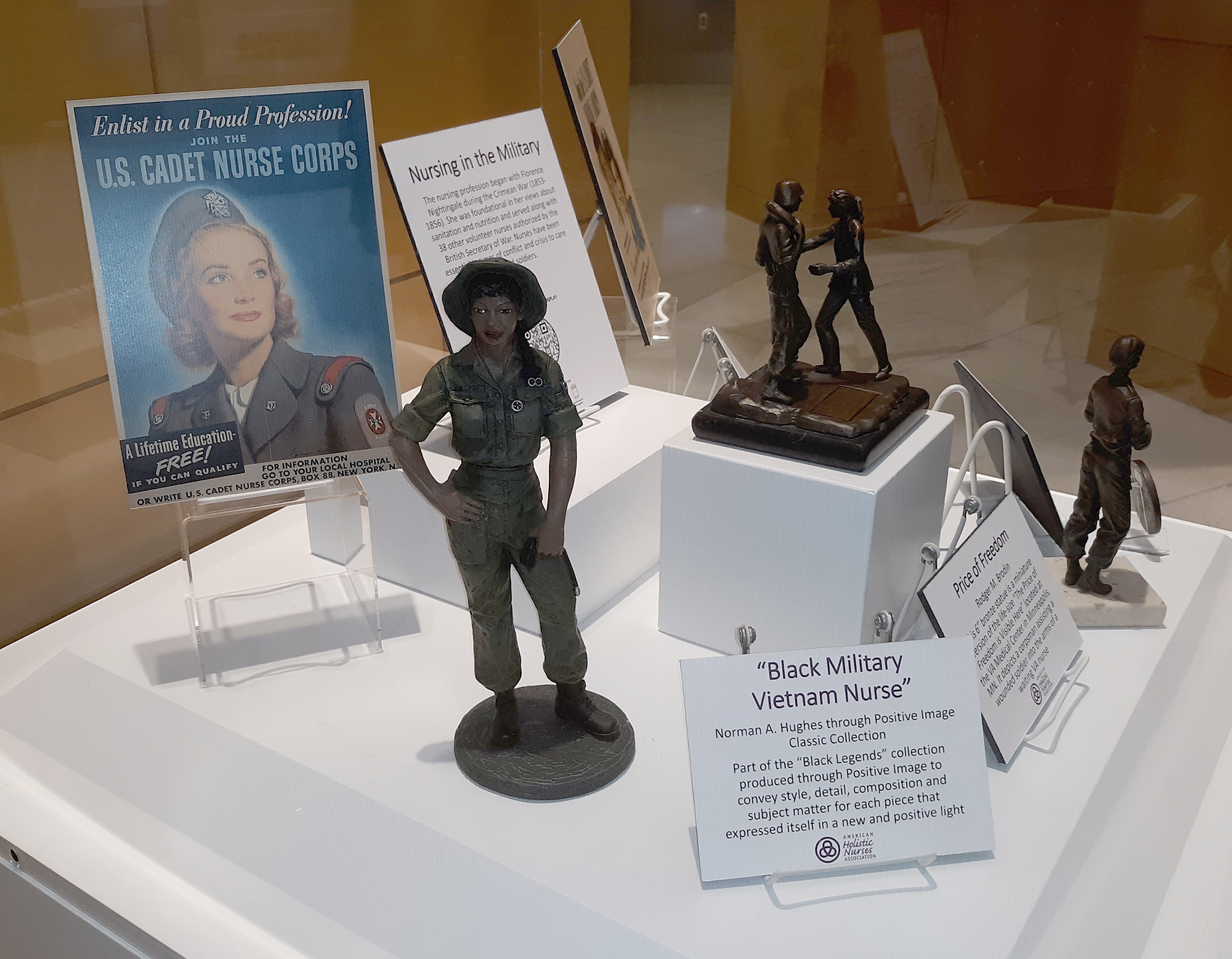 Display of nurse figurines and recruitment posters