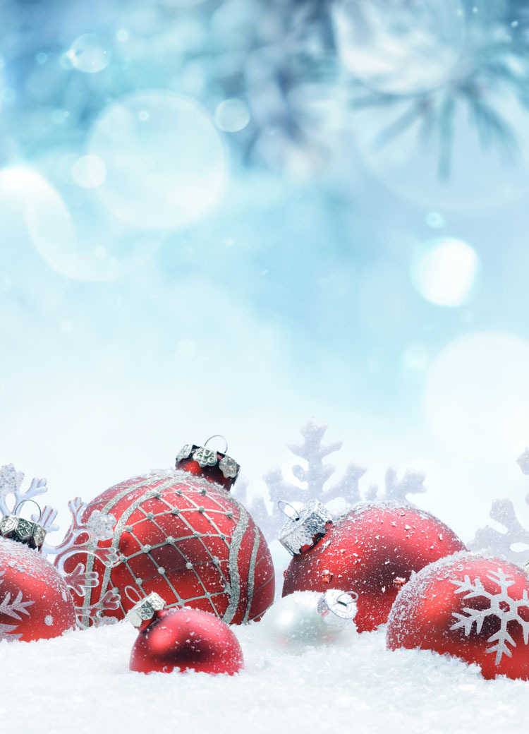 red christmas ornaments on a bed of snow
