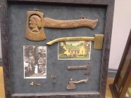 Some of Ron Lopez Reese's Carry Nation related items.  The large wooden hatchet was dislayed in a saloon and says &quot;All Nations Welcome But Carrie&quot;