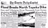 A black and white copy of the Topeka Daily Capital front page from Thursday July 12, 1951, detailing the flooding in Topeka