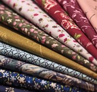 fabric in blues, greens, and reds