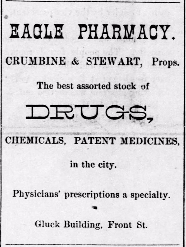 Clipping from the Dodge City Times that features an advertisement for Dr. Crumbine's pharmacy in Dodge City