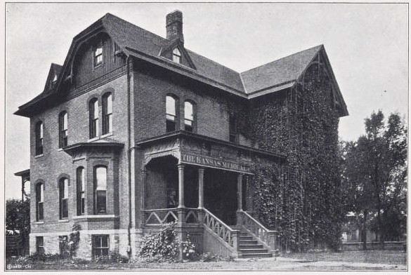 Black and white photo of the first home of the Kansas Medical College