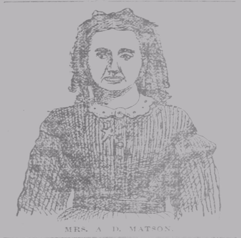 A black and white sketch of Mrs. A.D. Matson