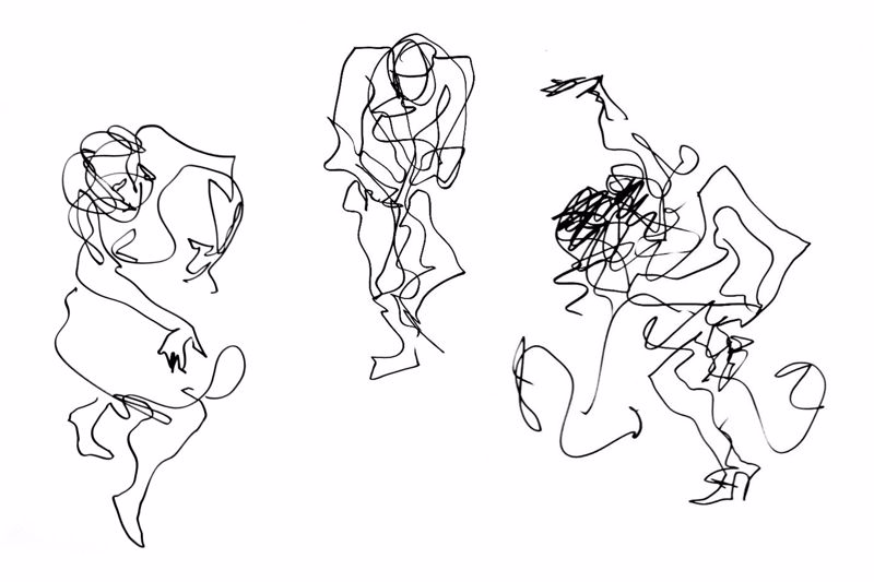 squiggly drawings of human figures dancing