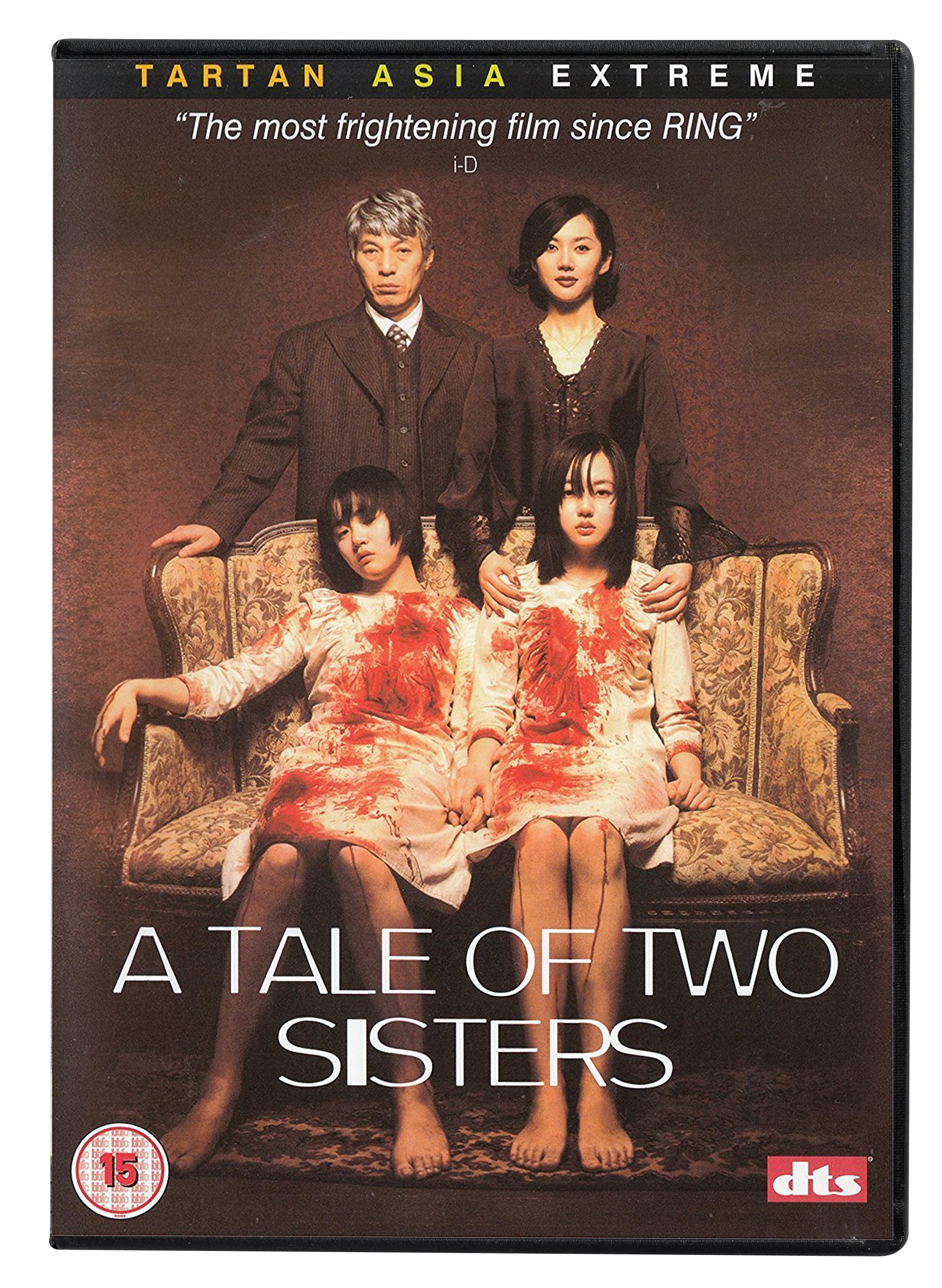 movie cover two girls on a sofa covered in blood