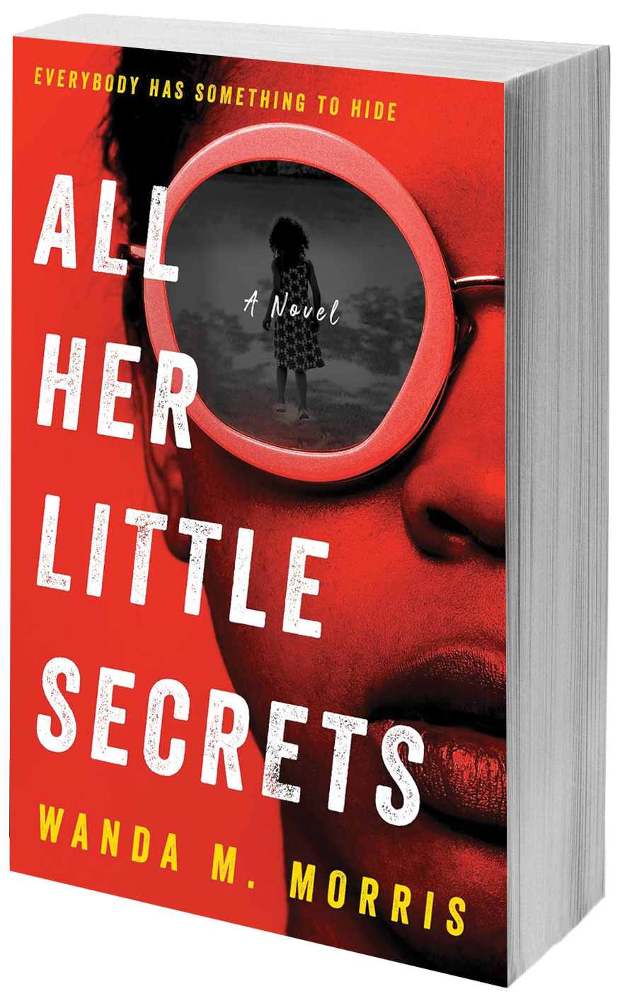 book cover woman's face wearing sunglasses with reflection of a little girl in the glasses