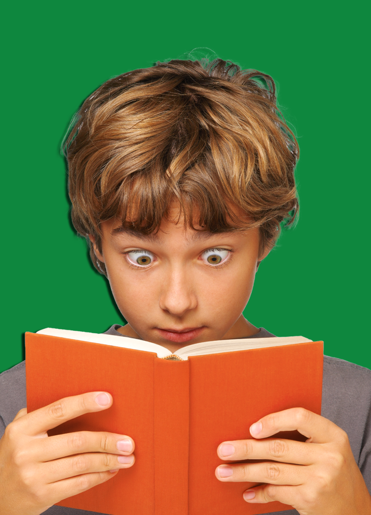 surprised kid reading