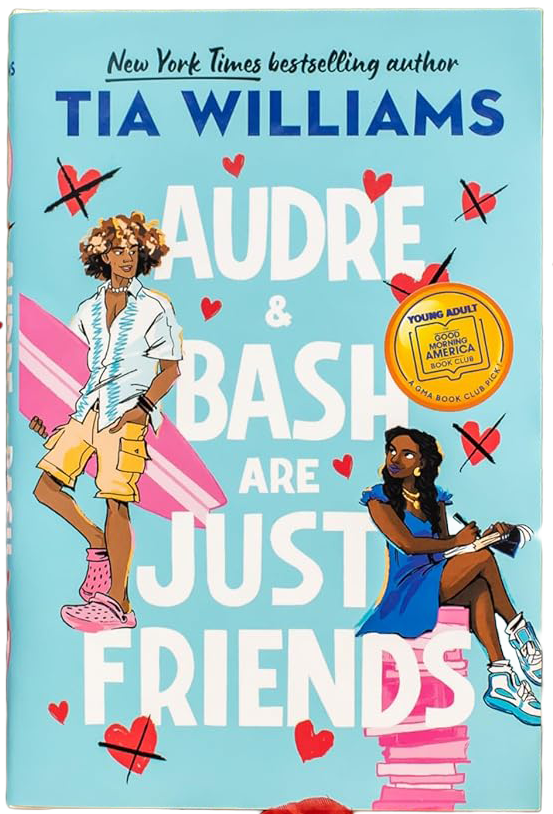 book cover guy with surfboard and girl sitting on books