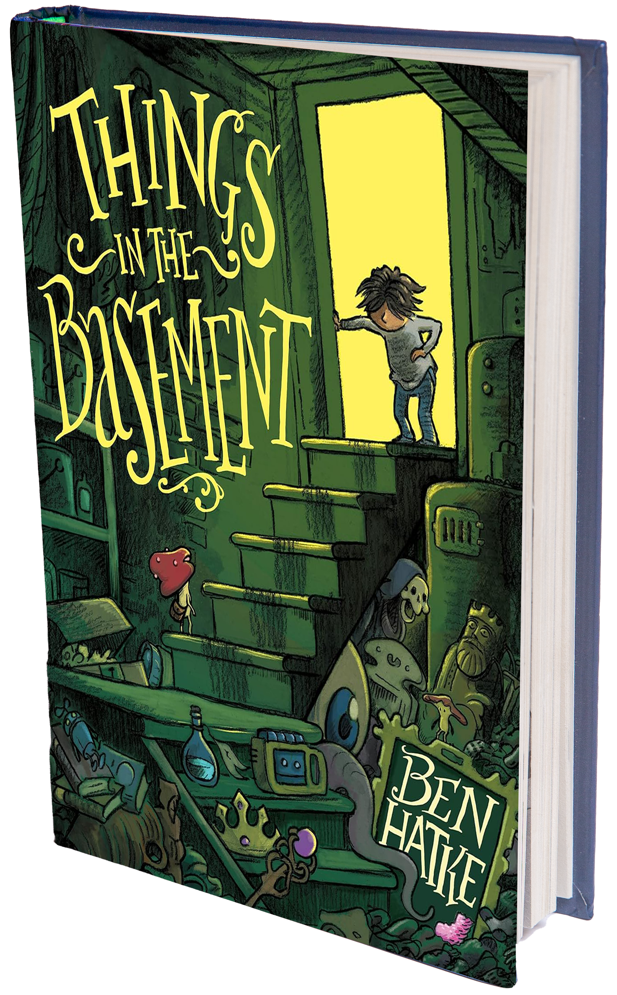 book cover boy looking into dark basement