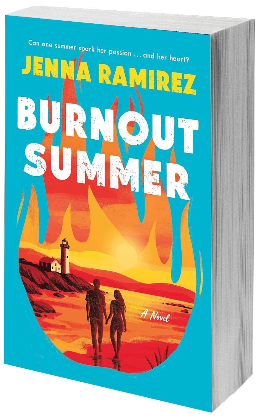 book cover beach scene in a flame