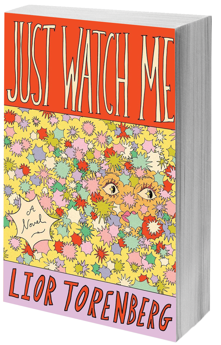 book cover eyes peeking thorugh bursts of color