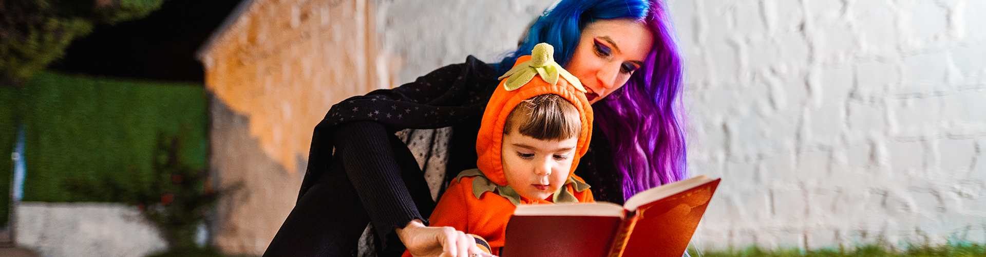 reading in Halloween costumes