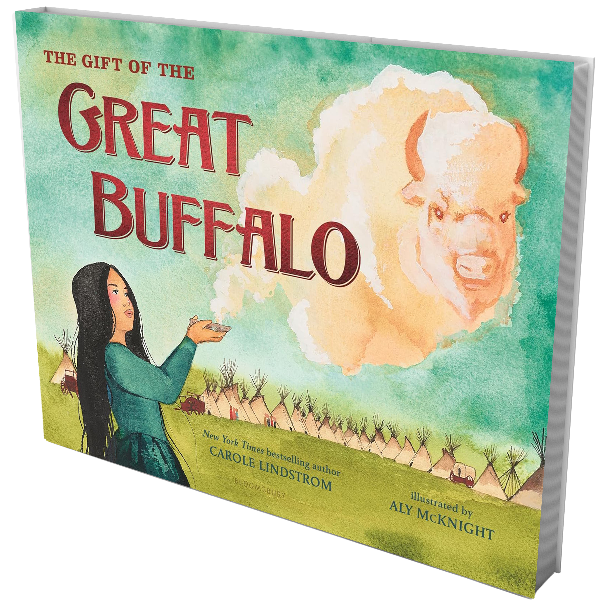 book cover woman and buffalo shaped cloud