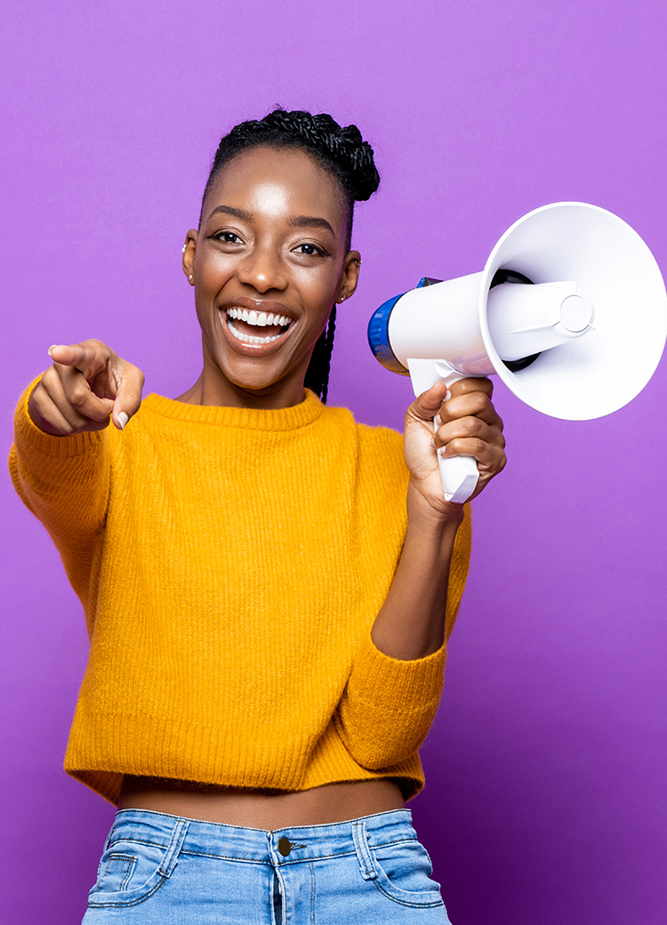 happy woman with megaphone