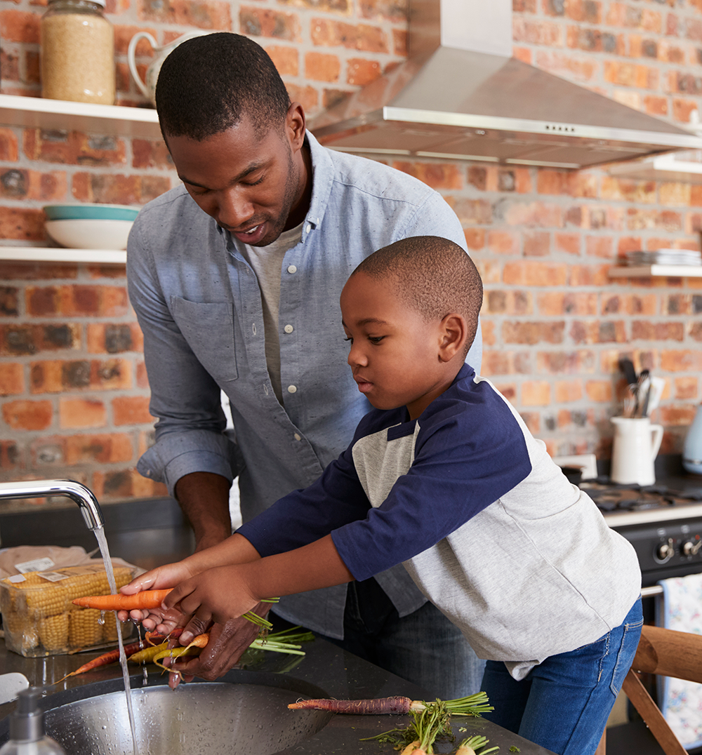 dad and son cooking