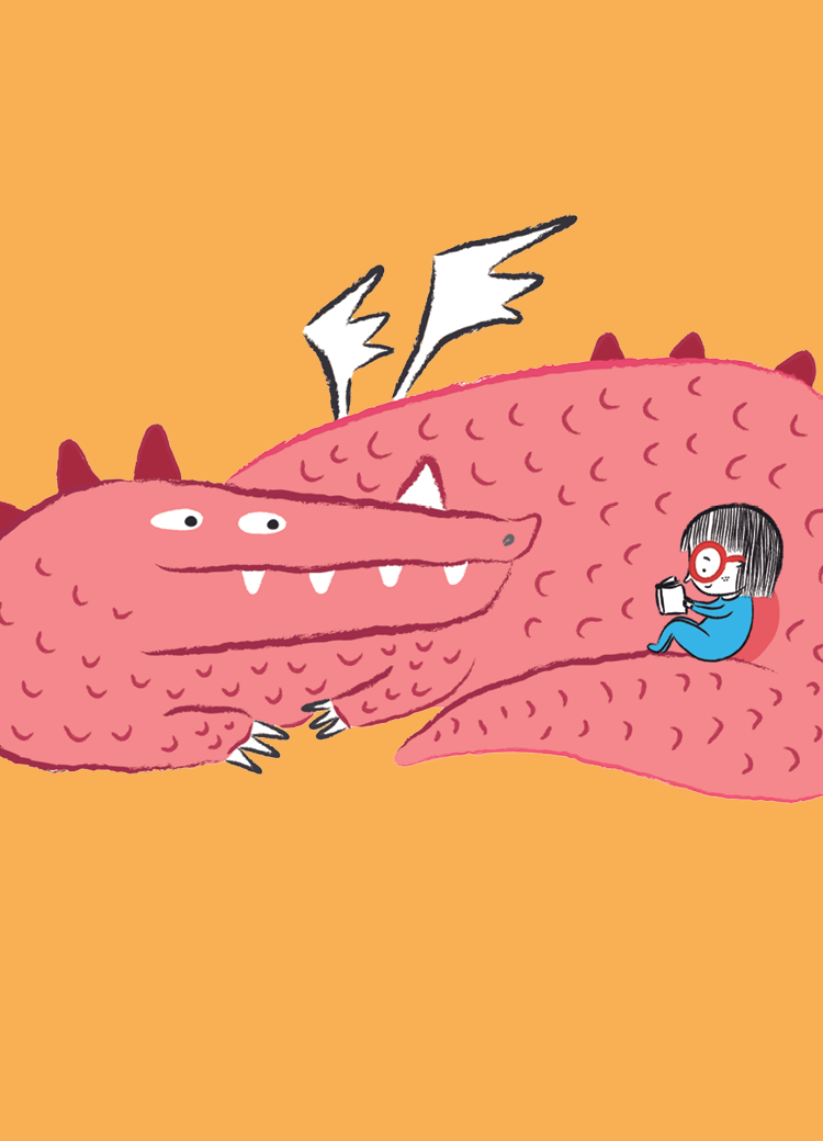 girl reading with a dragon