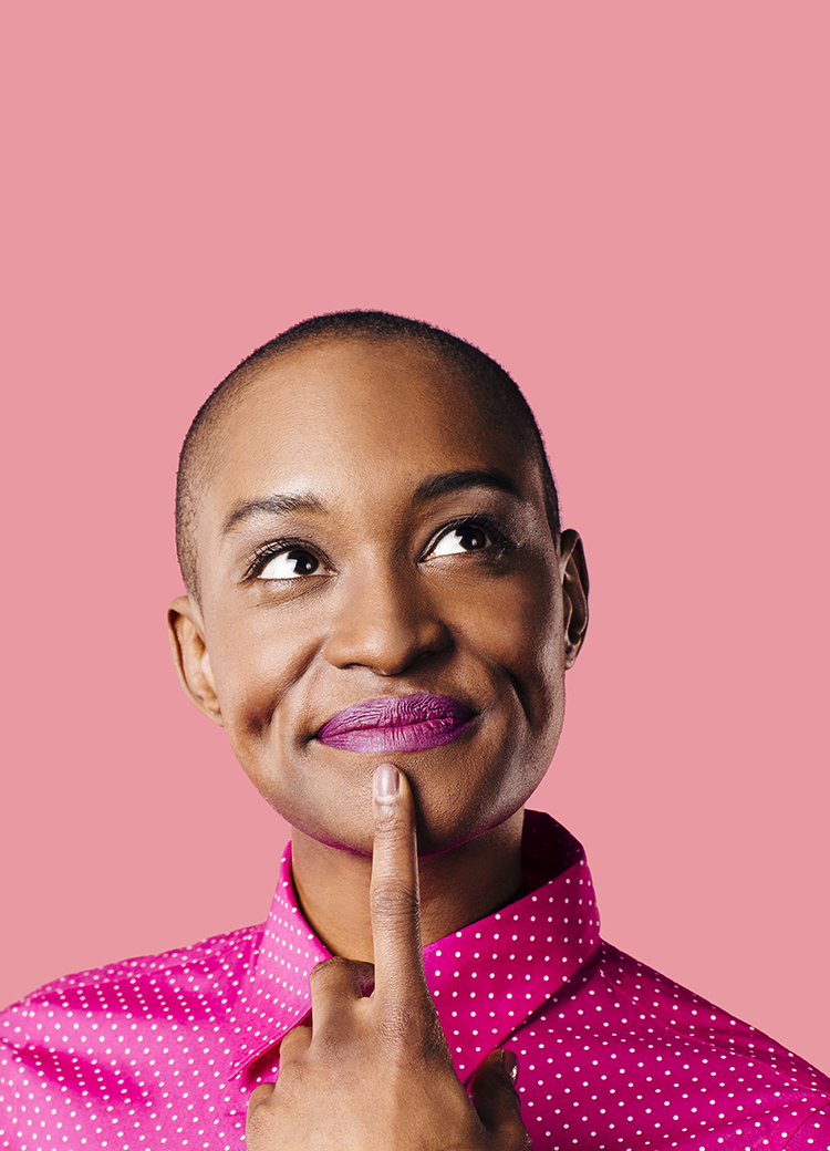 woman thinking and smiling