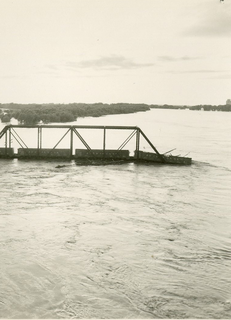 river washing away Santa Fe Bridge Topeka 1951