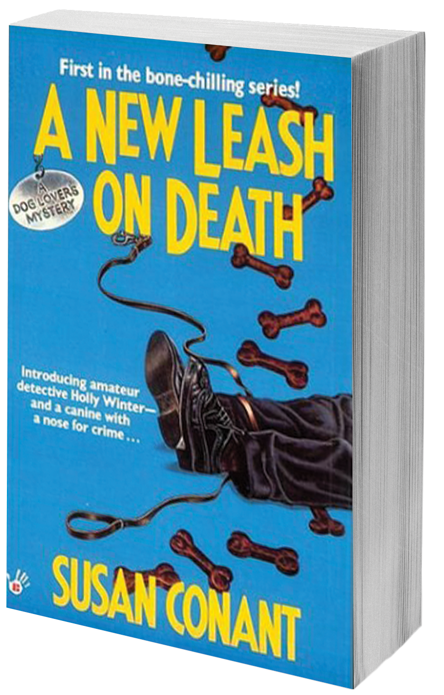 book cover leash tied around legs of deadman