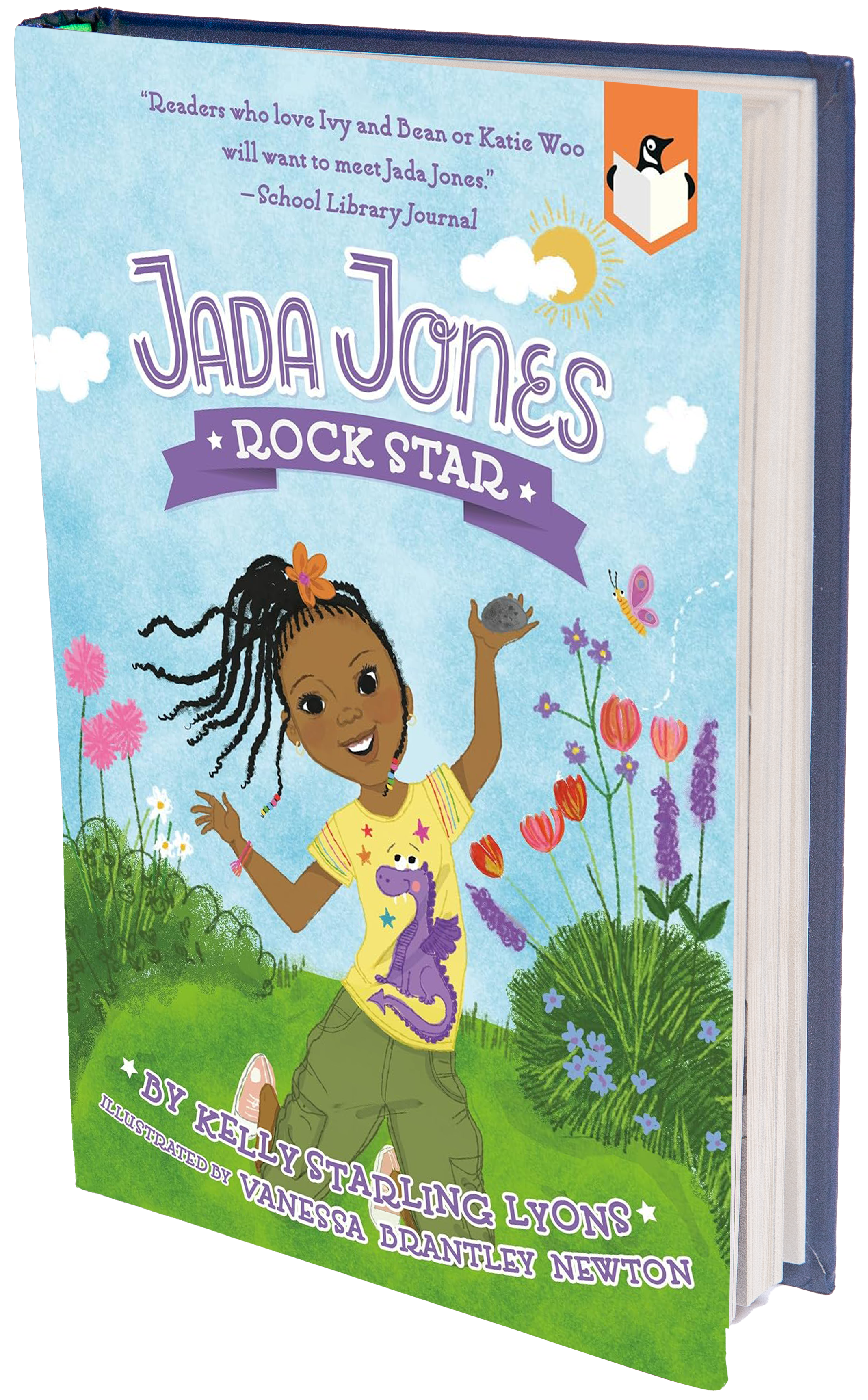 book cover girl with a dino t-shirt