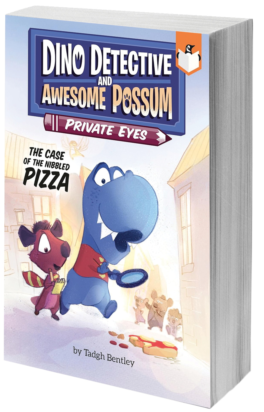 book cover cartoon dinosaur and possum