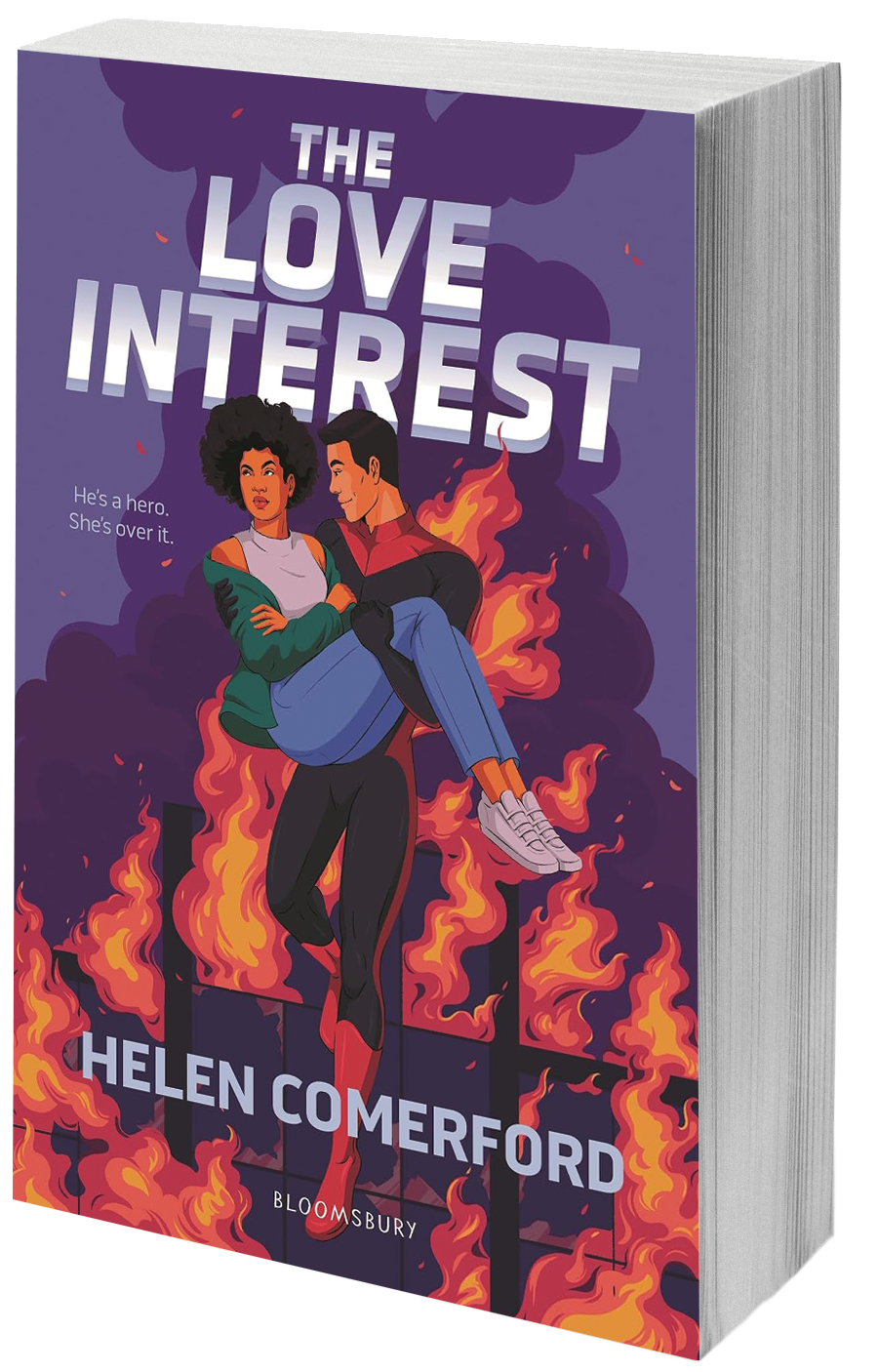 book cover hero rescuing girl from flames
