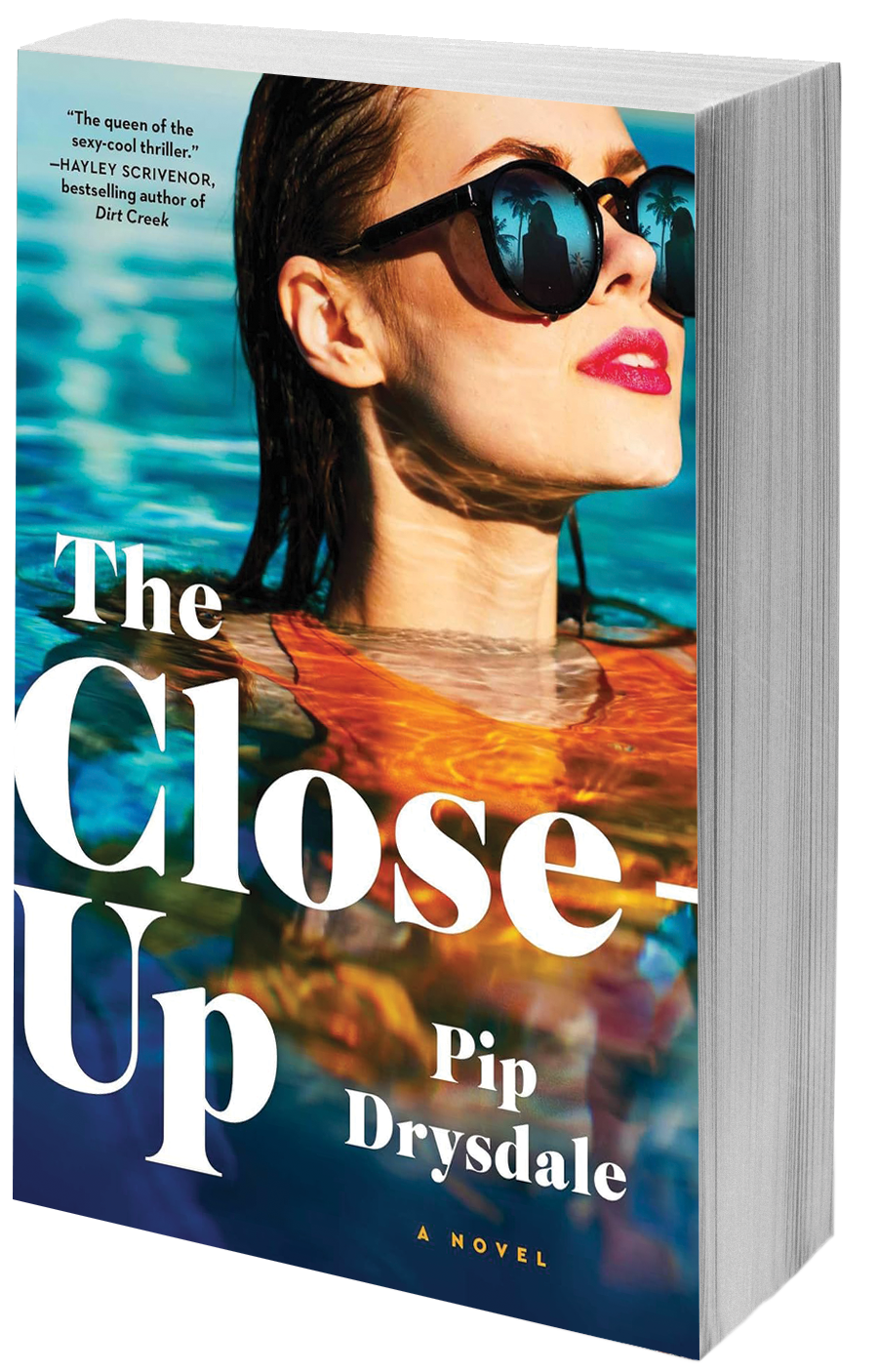 book cover woman in pool with sunglasses