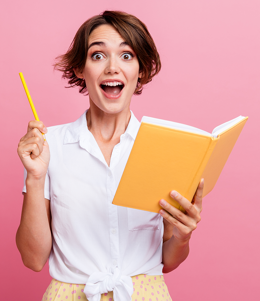 woman with notebook and pencil just got an idea