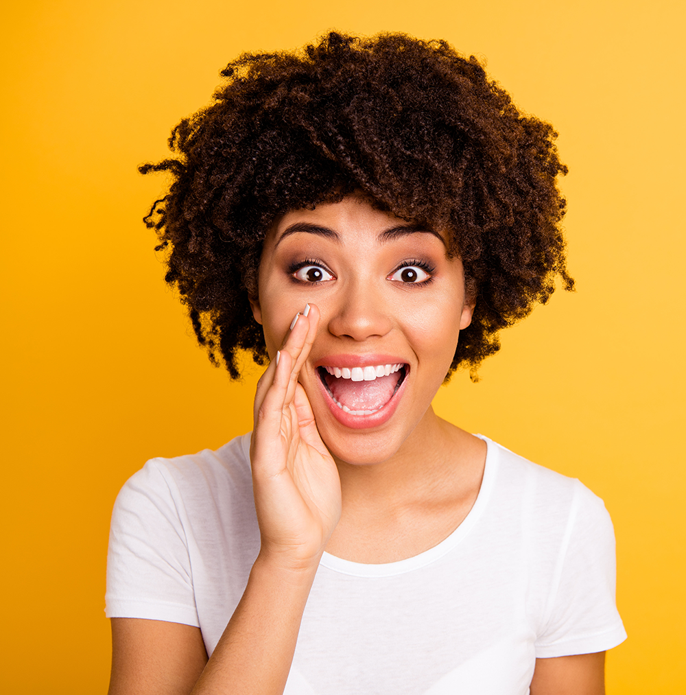 happy woman making announcement