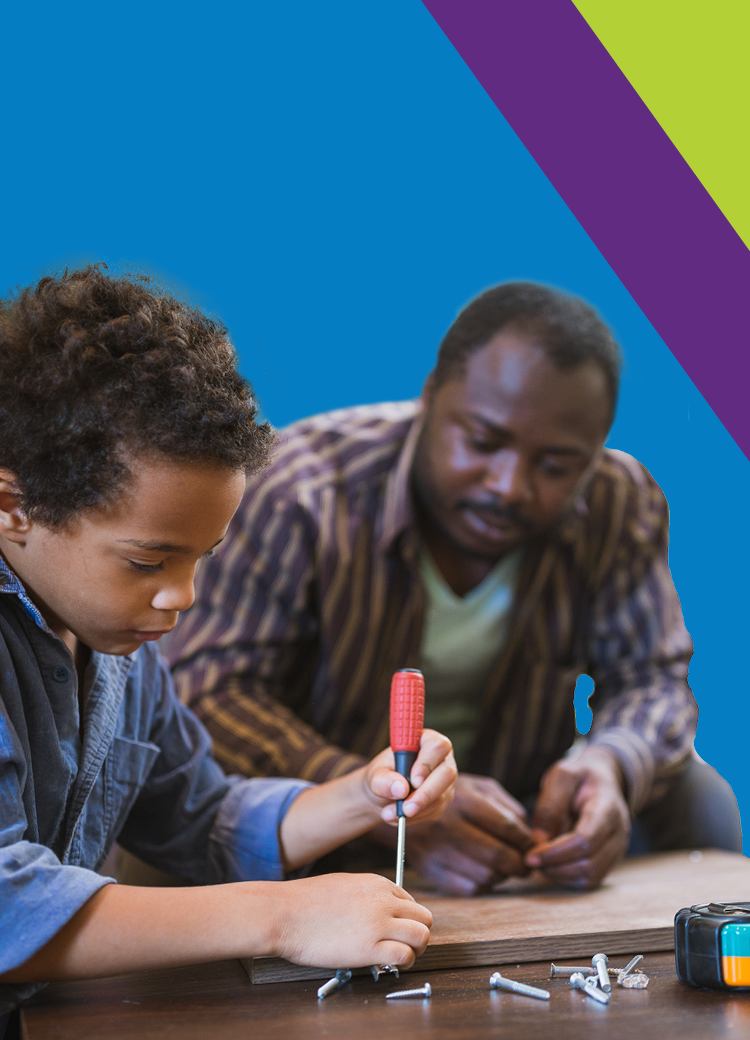 kid and dad building