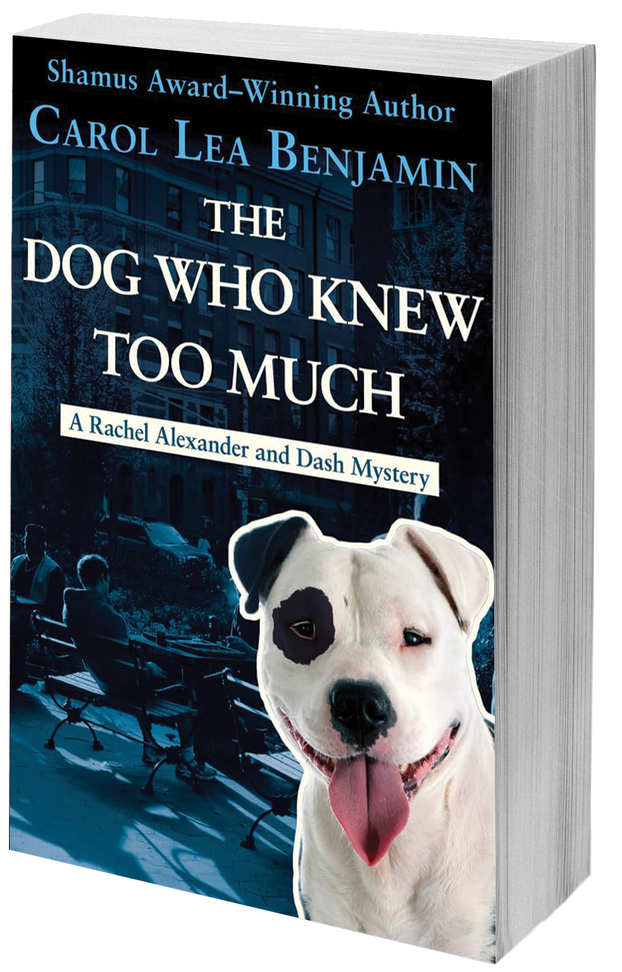 book cover dog in front of a street scene