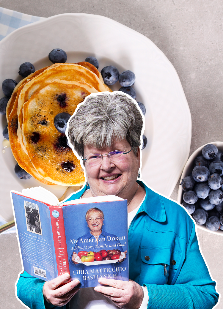 Adrianne with blueberry pancakes