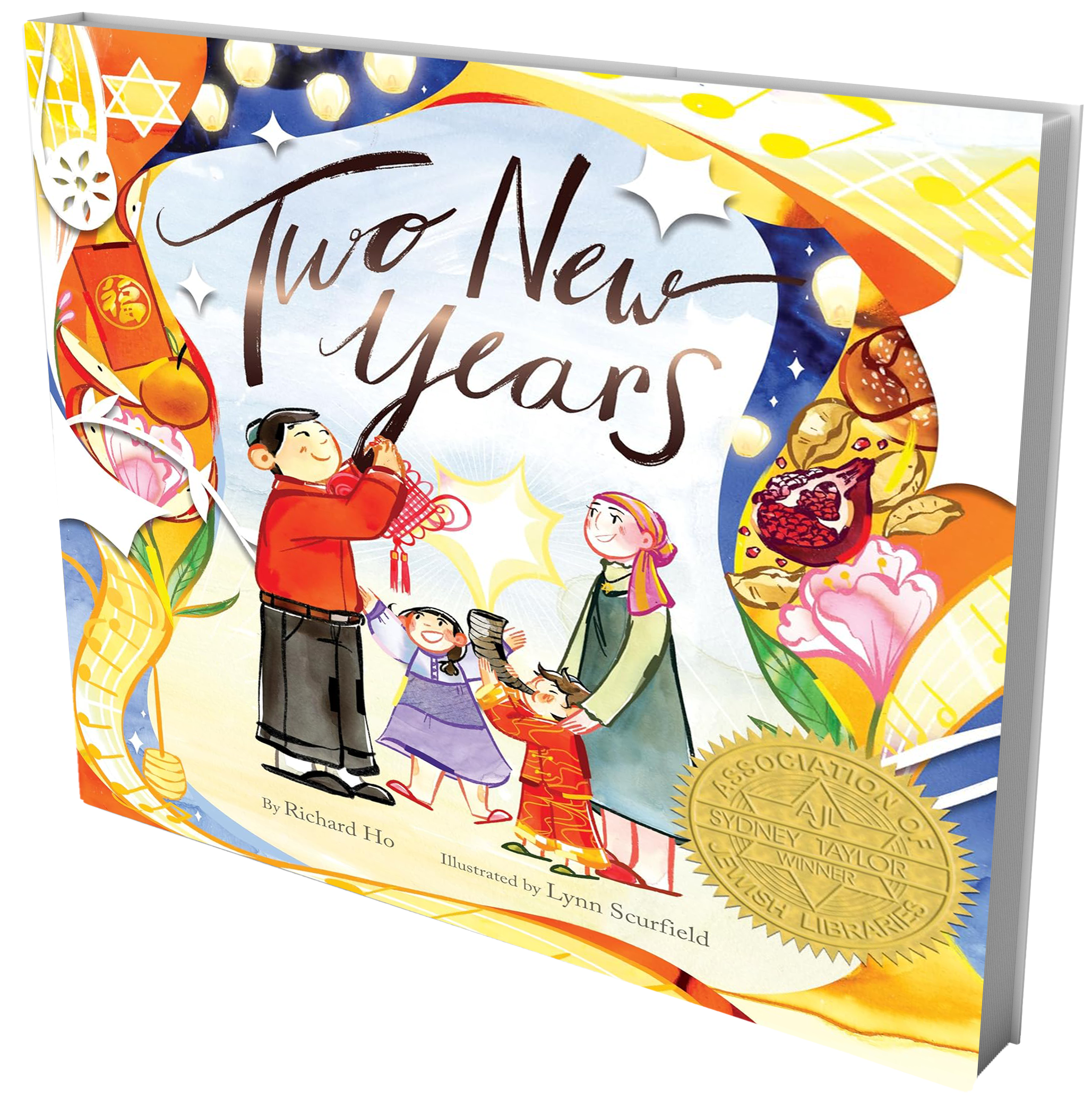 book cover family and colorful decorations