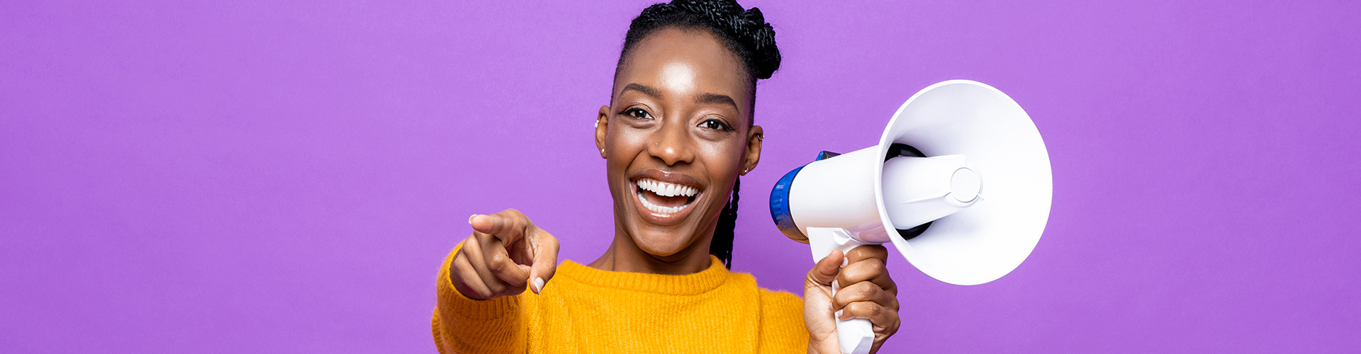 happy woman with megaphone