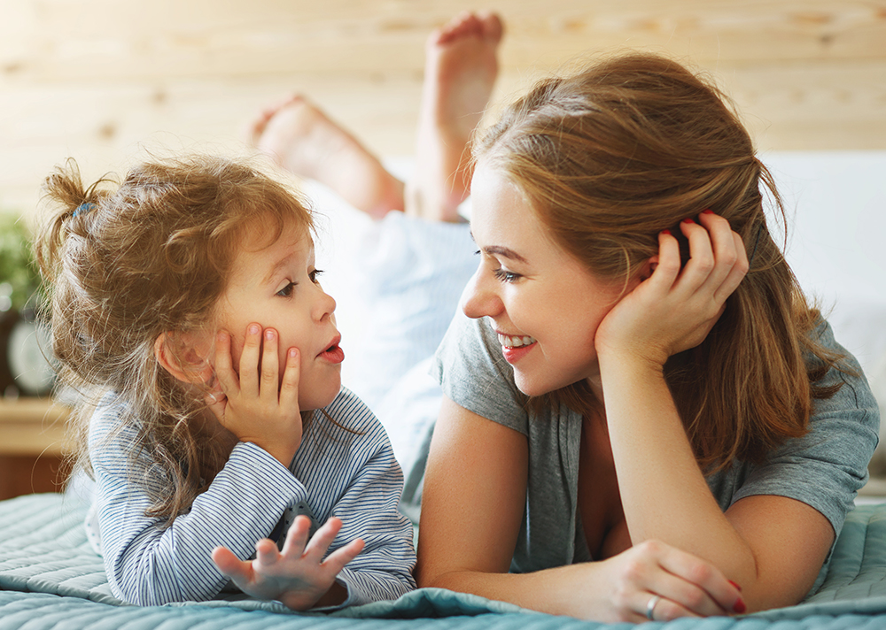 girl and mom talking