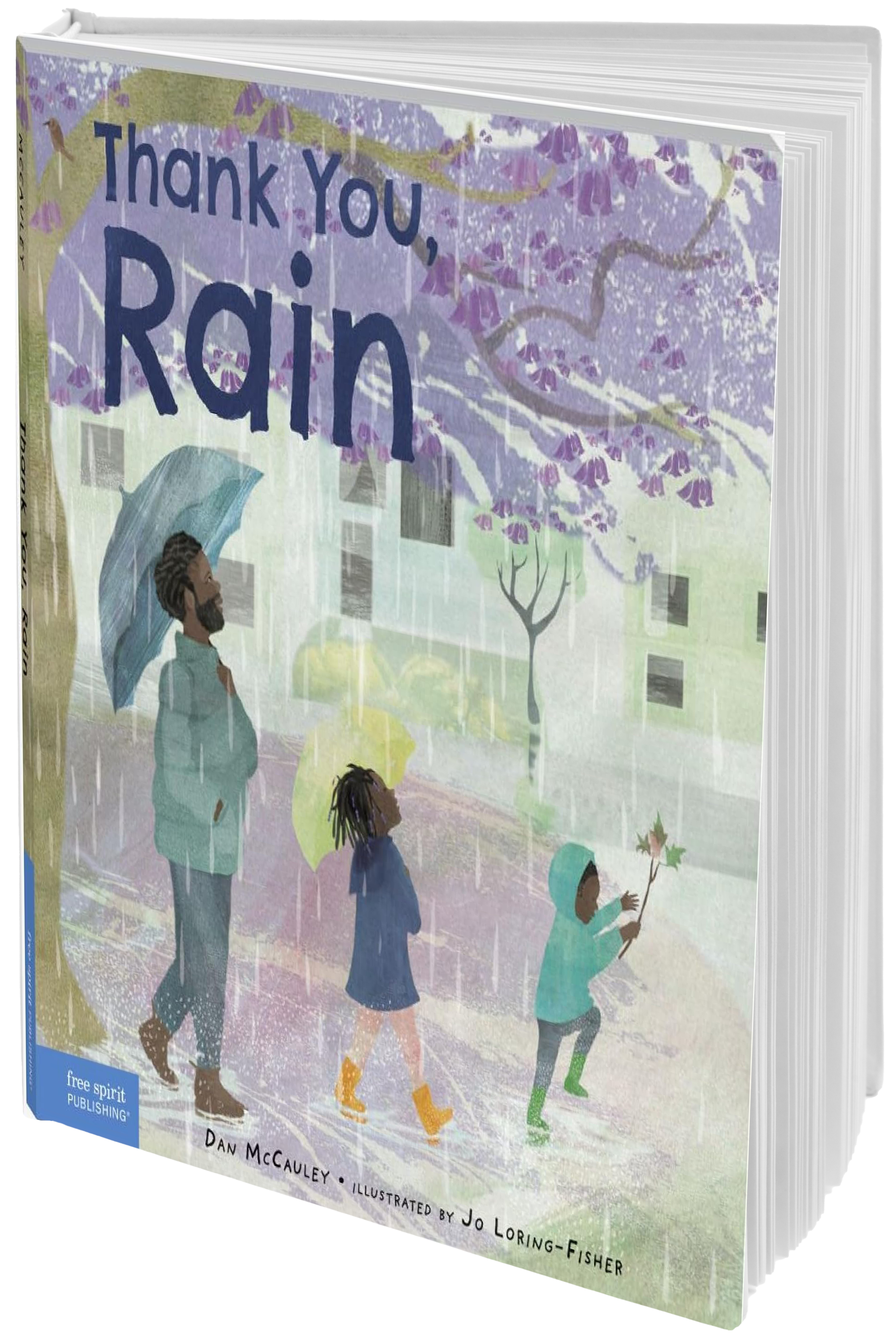 family walking in the rain