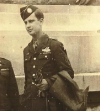 A sepia-toned photo of Donald Deam in his Army uniform, circa 1943 