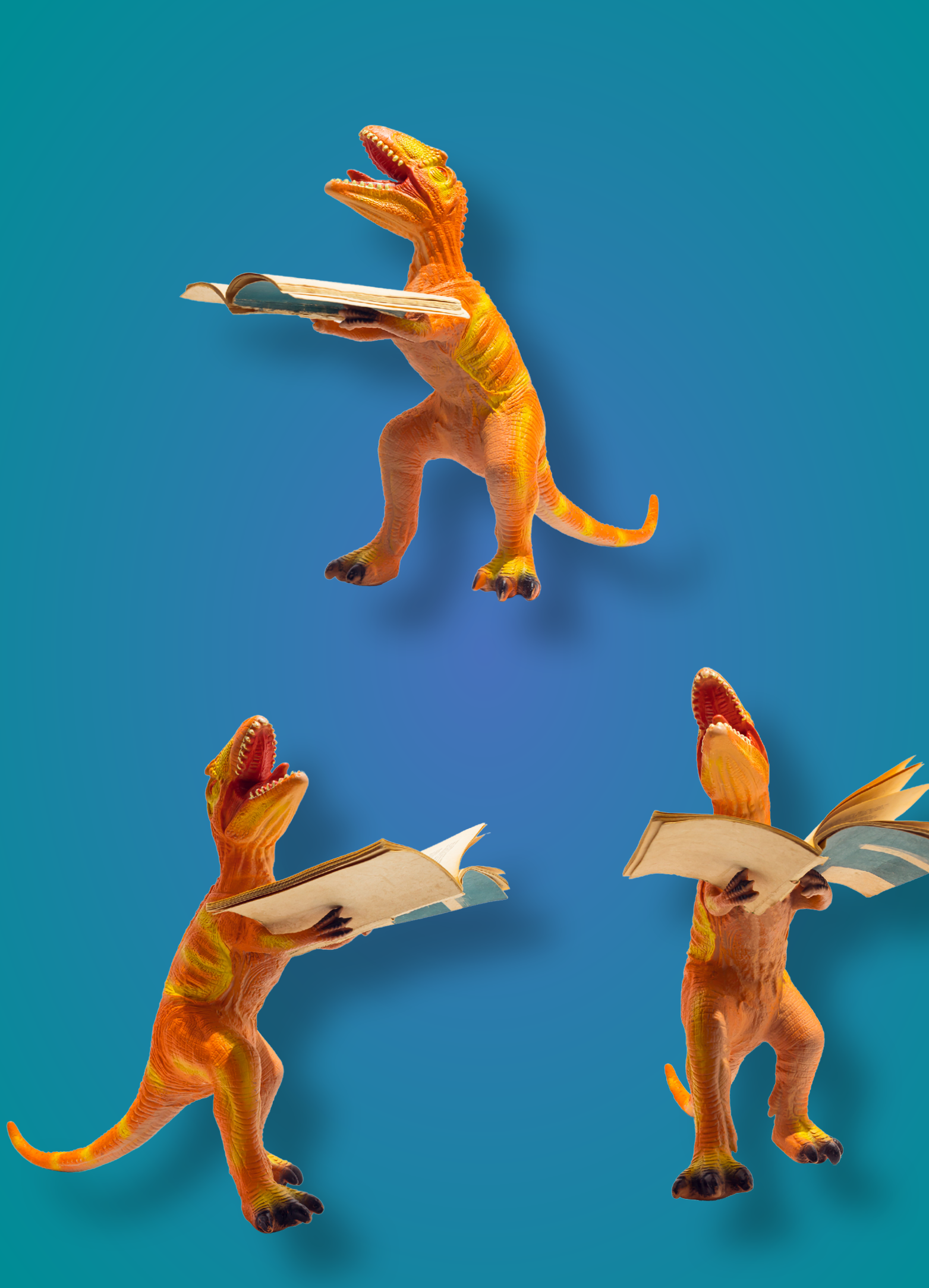 toy dinosaurs with books