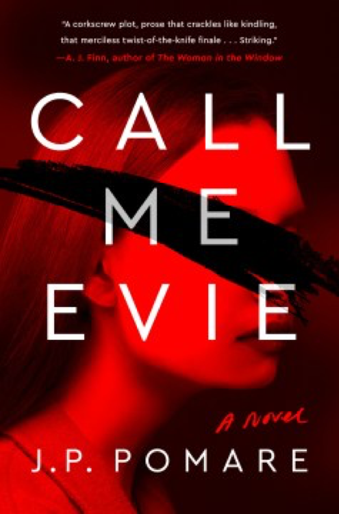 book cover of Call Me Evie - a red photo of a young woman with a black mark over the photo