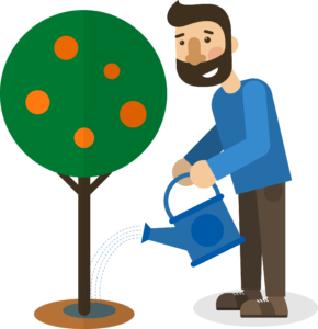 graphic of man watering growing plant