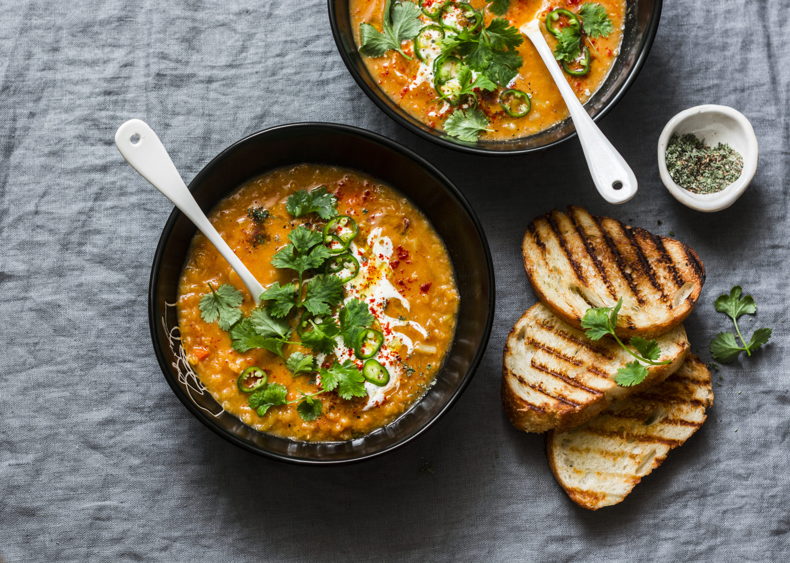 Curried red lentil tomato and coconut soup - delicious vegetarian food