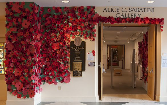 red poppies around gallery entrance